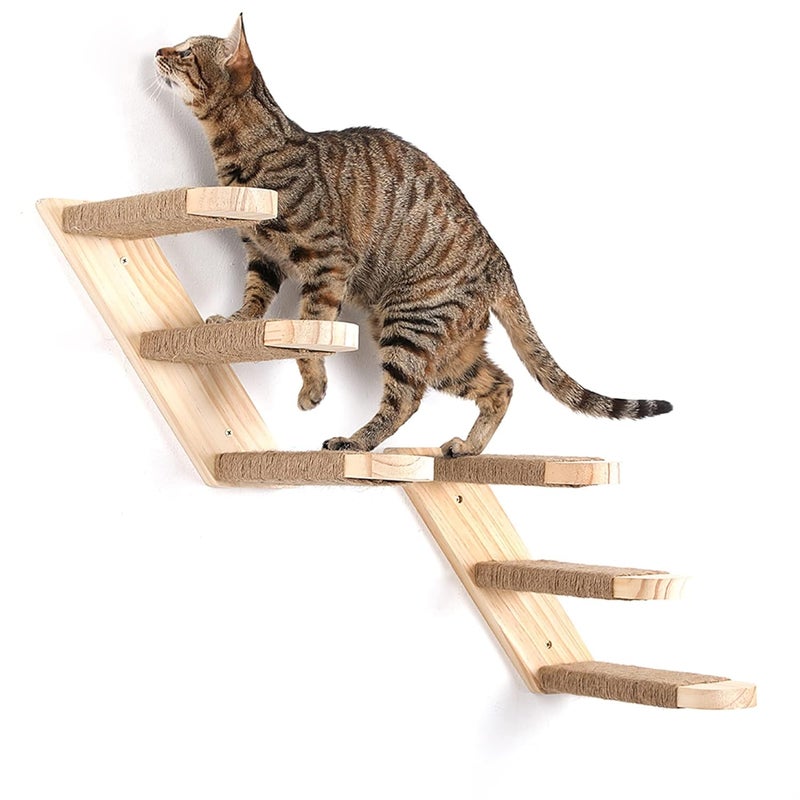 Dvfroy 2 PCs Cat Shelf, Wood Extra Larger Cat Perch, Cat Climbing Shelf Two Types of Mounting Screws Included, Cat Scratching Post Cat Climber Cat Stairs 3 Steps Ladder Cat Wall Furniture Platform - Image 1
