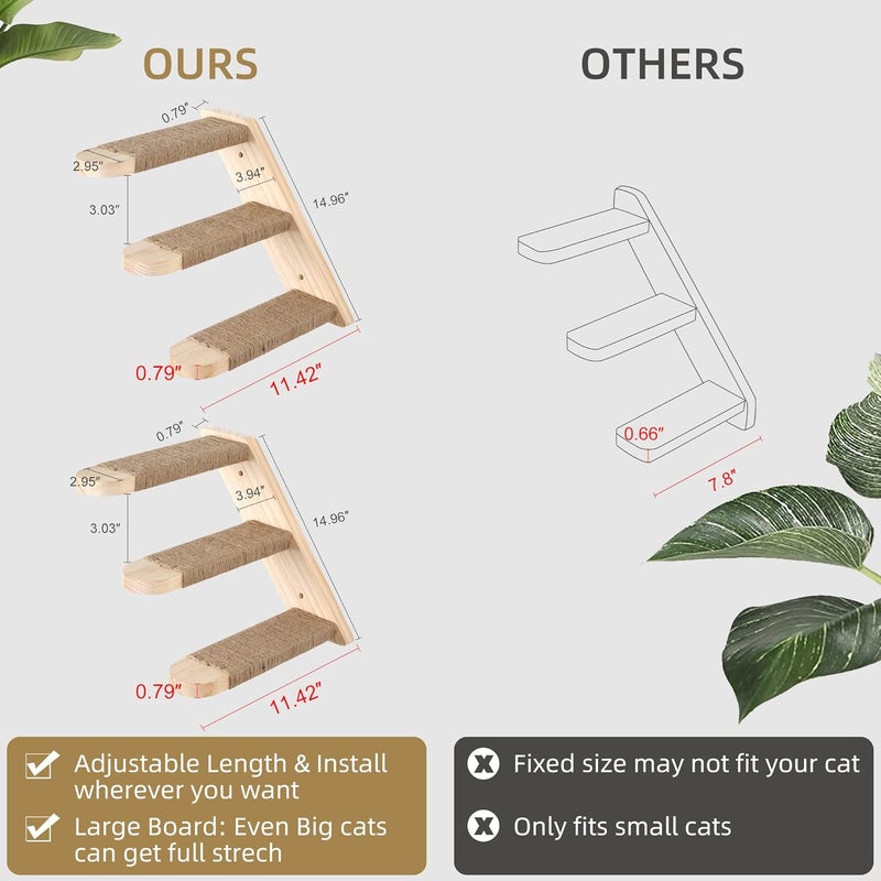 Dvfroy 2 PCs Cat Shelf, Wood Extra Larger Cat Perch, Cat Climbing Shelf Two Types of Mounting Screws Included, Cat Scratching Post Cat Climber Cat Stairs 3 Steps Ladder Cat Wall Furniture Platform - Image 4