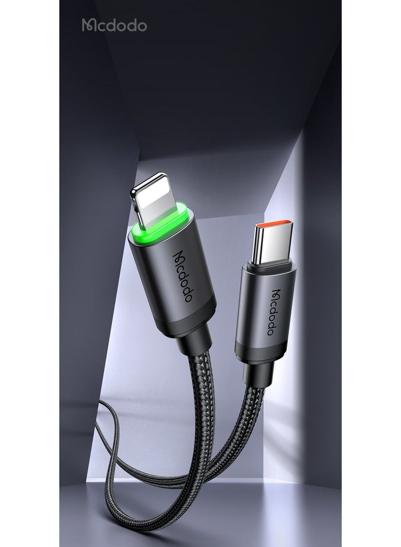 Mcdodo iPhone 36W Fast Charging Lightning Cable 1m – USB-C to Lightning PD Data Cable for iPhone 14 13 12 11, iPad, iOS Devices – LED Charging Light Black - Image 2