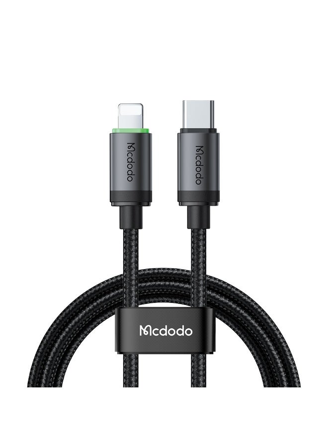 Mcdodo iPhone 36W Fast Charging Lightning Cable 1m – USB-C to Lightning PD Data Cable for iPhone 14 13 12 11, iPad, iOS Devices – LED Charging Light Black - Image 1