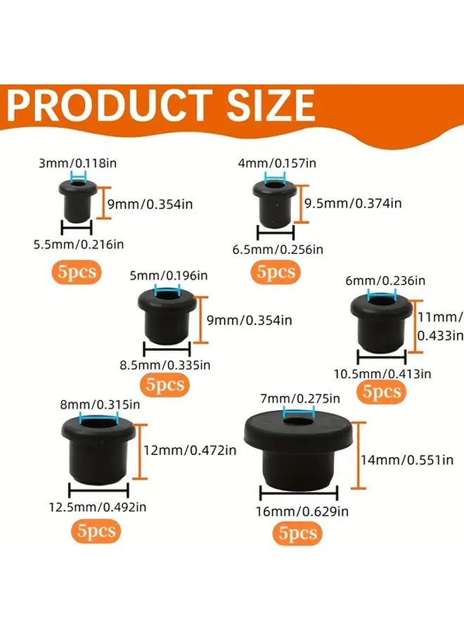 30pcs T Shaped Silicone Gasket Set 6 Sizes Black Dustproof Flame Resistant For Car Wiring - Image 5