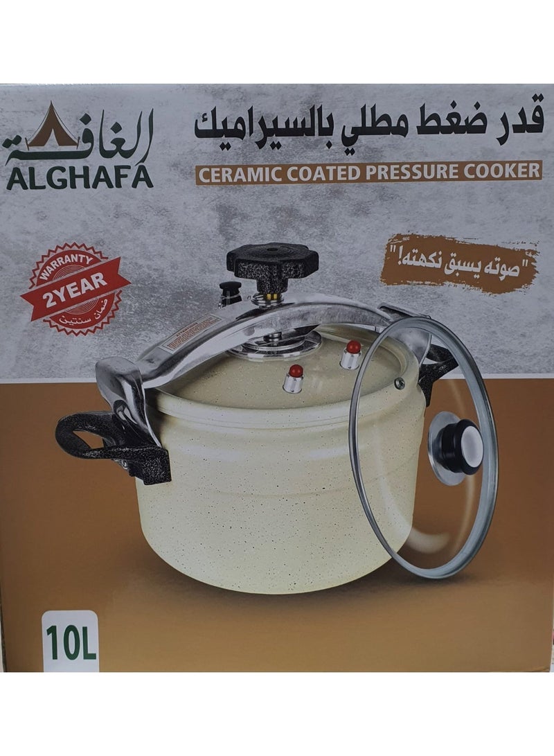 ALGHAFA Al Ghafa 10L Ceramic Coated Aluminum Pressure Cooker with Pressure Lid and Glass Lid 2x1 - Image 2