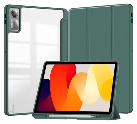 Slim Tri-fold Stand Clear Back TPU Shockproof Frame Cover With Built-in Pencil Holder For Xiaomi Redmi Pad SE Green