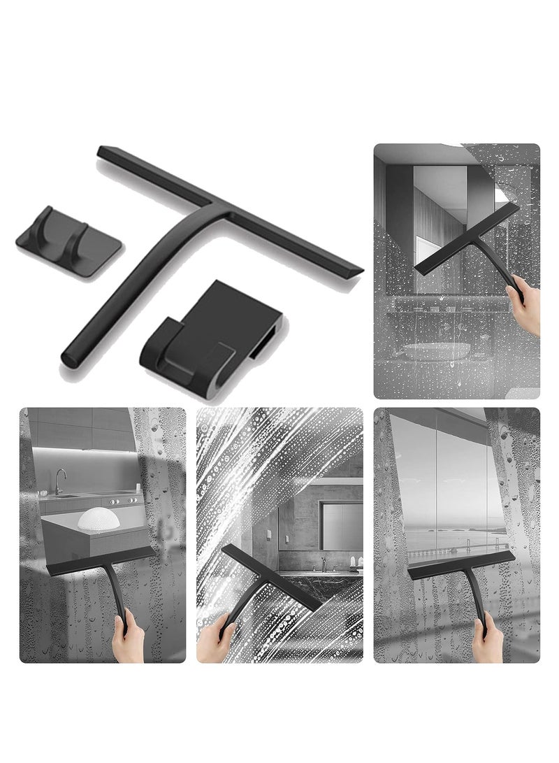 PYLCO SMART All-Purpose Shower Squeegee for Shower Doors with 2pcs Adhesive Hooks, Bathroom Shower Wiper Cleaner Tool Household Window Mirror Squeegee for Home Cleaning, Glass Door, Tile Wall - 9 inch wide  - Image 1