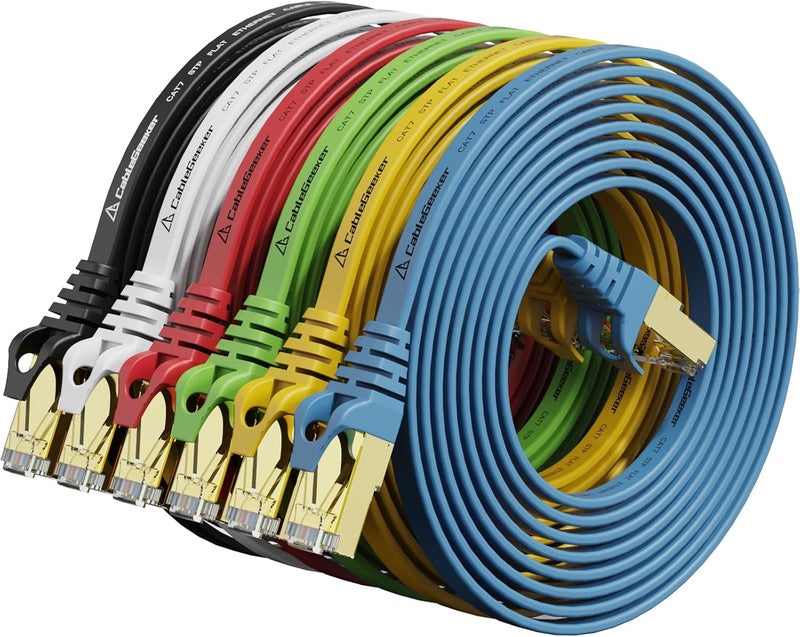 CableGeeker كابل إيثرنت كات 7 بطول 7 قدم 6 عبوات (كابل بأعلى سرعة) كابلات إيثرنت مسطحة محمية كات 7 - كابل إنترنت للمودم، الموجه، الشبكة المحلية، الكمبيوتر - متوافق مع كات 5e، كات 6 - Image 1