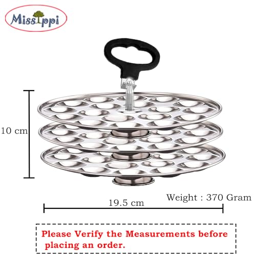 Missippi Stainless Steel Mini Idli Plate/Mini Idli stand with Idli stand Lifter - Fits in all Idli cooker & Idli maker (3 Plate Stand) - Image 3