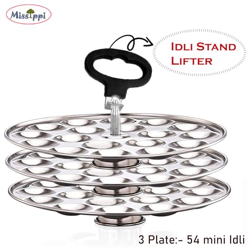 Missippi Stainless Steel Mini Idli Plate/Mini Idli stand with Idli stand Lifter - Fits in all Idli cooker & Idli maker (3 Plate Stand) - Image 2
