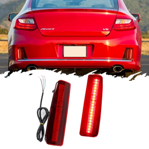 TurningMax For 2013 2014 2015 Honda Accord Coupe LED Rear Bumper Reflector Tail Brake Lights Red Lens 33505T3LA02 / 33505-T3L-A02 - Image 1