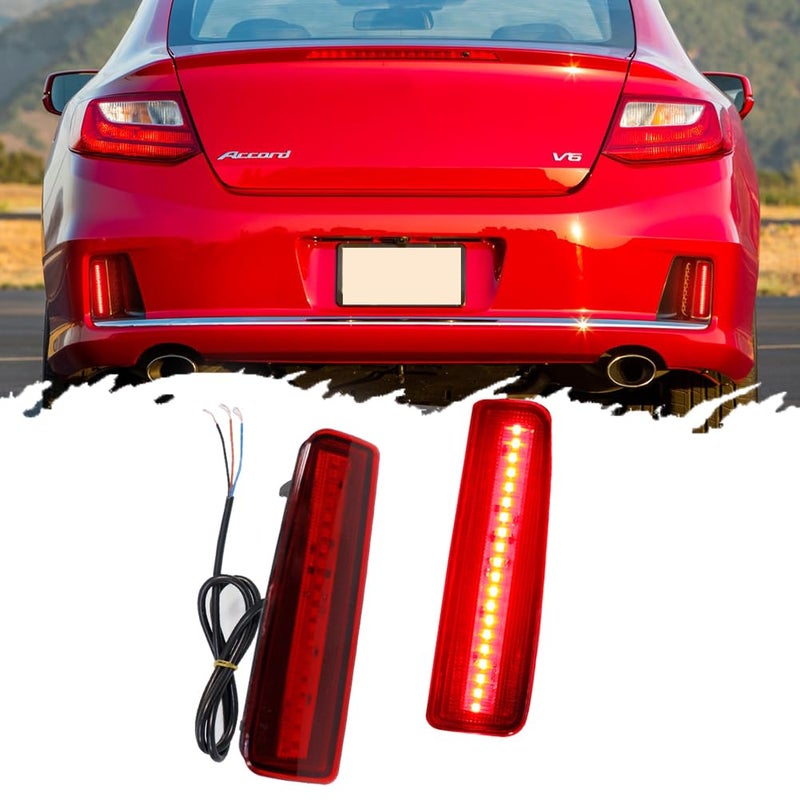 TurningMax For 2013 2014 2015 Honda Accord Coupe LED Rear Bumper Reflector Tail Brake Lights Red Lens 33505T3LA02 / 33505-T3L-A02 - Image 5