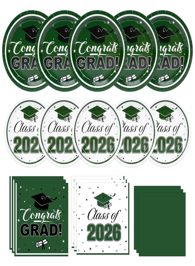Ohkishly Graduation Plates and Napkins 2026 Green Class of 2026 Grad Congrats Party Supplies Includes Grad Plates,Dessert Plates,Napkins for Congrats Grad Party, Serve 50 - Image 1