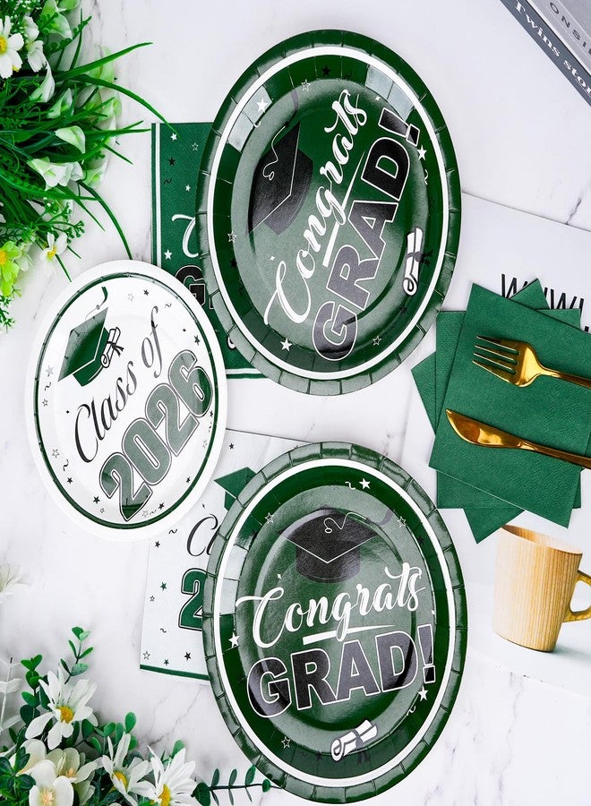 Ohkishly Graduation Plates and Napkins 2026 Green Class of 2026 Grad Congrats Party Supplies Includes Grad Plates,Dessert Plates,Napkins for Congrats Grad Party, Serve 50 - Image 3