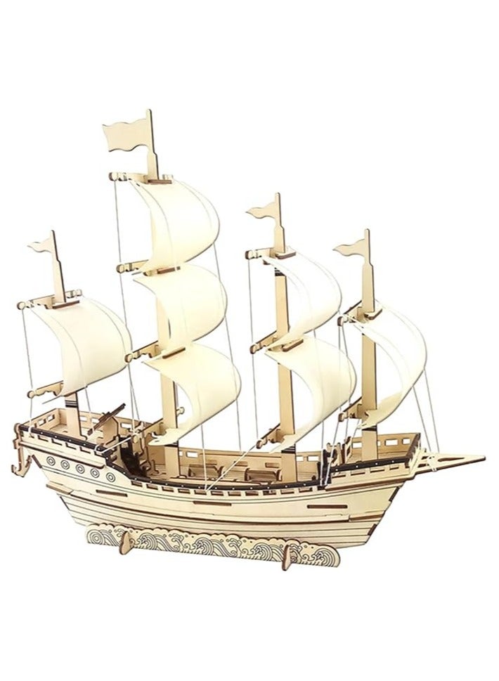 Beauenty 3D Puzzles for Adults DIY 3D Puzzle Sailboat 3D Wooden Sailboat Model Wood Sailboat Model Wooden Models for Adults to Build 3D Wood Puzzle Model Crafts for Adults Model Sailboat - Image 1