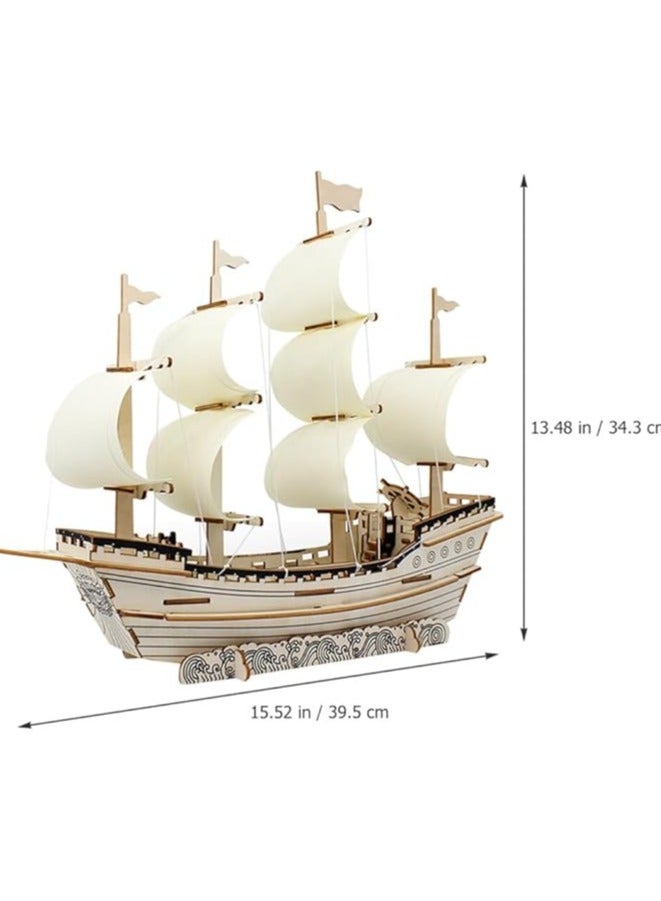 Beauenty 3D Puzzles for Adults DIY 3D Puzzle Sailboat 3D Wooden Sailboat Model Wood Sailboat Model Wooden Models for Adults to Build 3D Wood Puzzle Model Crafts for Adults Model Sailboat - Image 3
