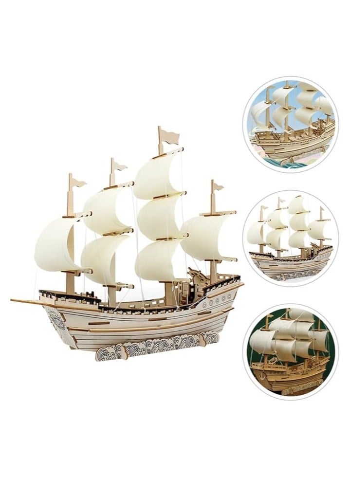 Beauenty 3D Puzzles for Adults DIY 3D Puzzle Sailboat 3D Wooden Sailboat Model Wood Sailboat Model Wooden Models for Adults to Build 3D Wood Puzzle Model Crafts for Adults Model Sailboat - Image 5