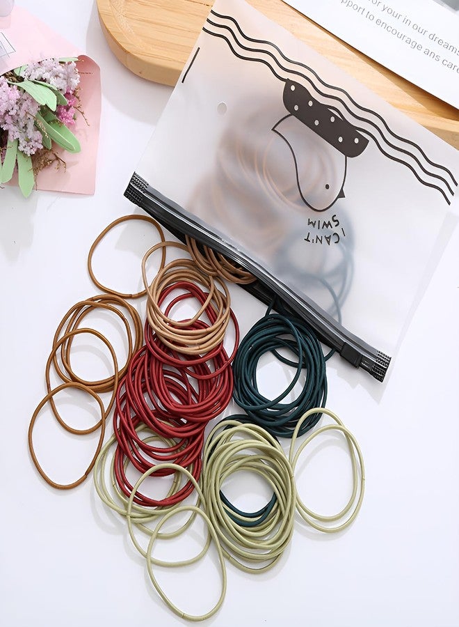 SYGA Multicolor Hair Bands (100) Hair Bobbles Hair Ties 3mm for Women Versatile for Styling Ponytail for Girls Stretchable Elastic - Morandi - Image 4