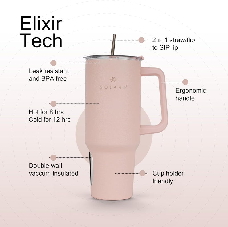 SOLARA Elixir 40oz Tumbler for Hot and Cold, 1200ml Insulated Tumbler with Lid, Stainless Steel Tumbler with Straw, Travel Tumbler, Coffee Mug for Office, Home, 1200ml, 40oz, Dusky Pink - Image 3