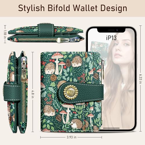 Kelvoris Cute Hedgehog Small Rfid Women Wallet Bifold Zipper Coin Pocket PU Leather Compact Cash Credit Card Holder Travel Wallet for Female Ladies Teen Girls 1 ID Window 10 Card Slots - Image 5