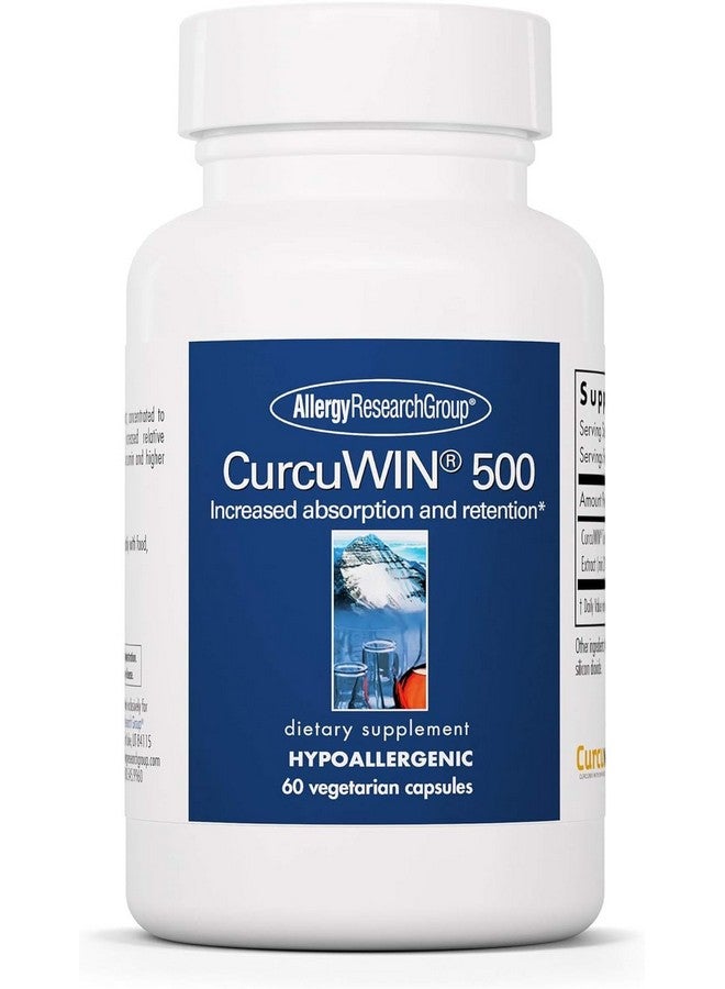 Allergy Research Group CurcuWIN 500 Supplement - Turmeric Extract, Curcumin 500mg, Turmeric Pills, Curcuma Longa, Pure, Organic, Bioavailable - 500mg Vegetarian Capsules, 60 Count - Image 1