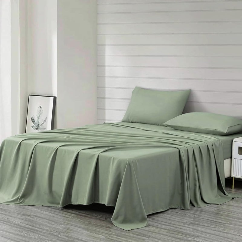 FOAM CRAFT Luxury Quality 6 Piece Bed Sheet Set - King Size, Sage Green, 100% Cotton - Image 1