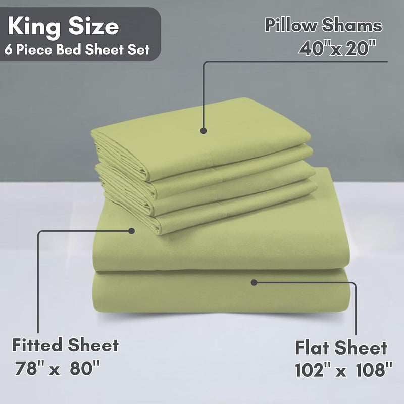 FOAM CRAFT Luxury Quality 6 Piece Bed Sheet Set - King Size, Sage Green, 100% Cotton - Image 2