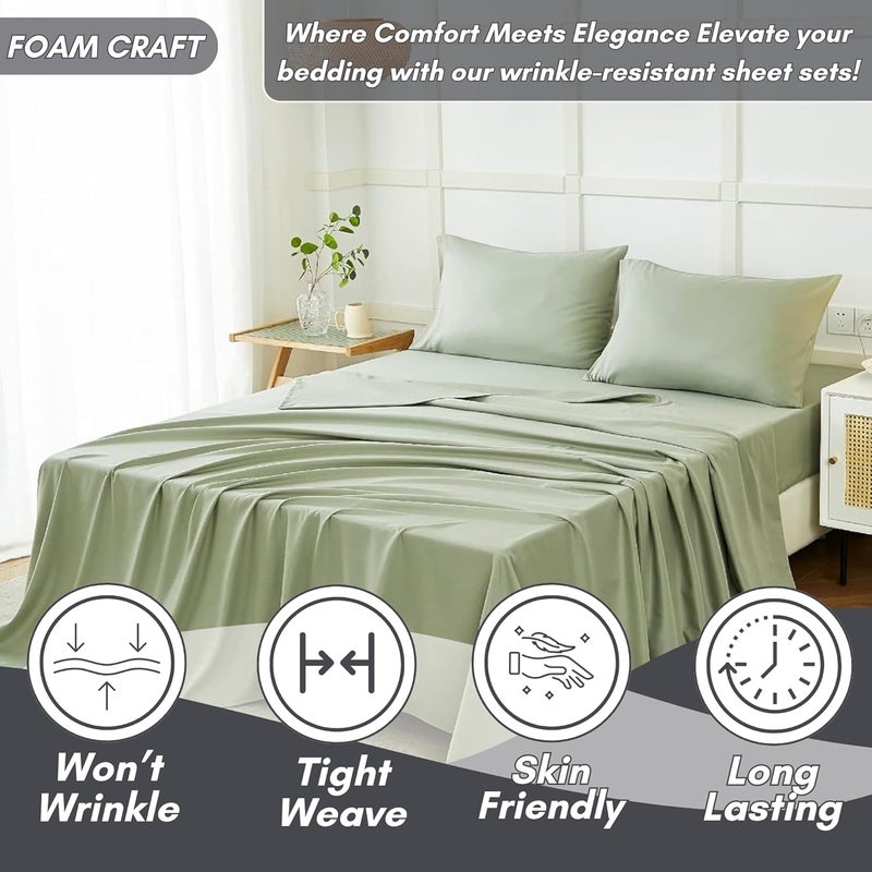 FOAM CRAFT Luxury Quality 6 Piece Bed Sheet Set - King Size, Sage Green, 100% Cotton - Image 3