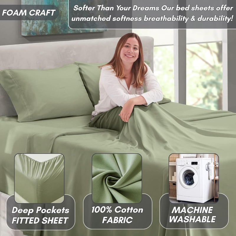 FOAM CRAFT Luxury Quality 6 Piece Bed Sheet Set - King Size, Sage Green, 100% Cotton - Image 4