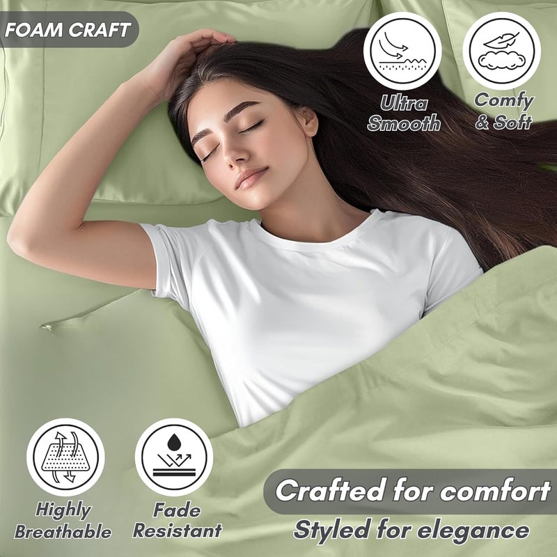 FOAM CRAFT Luxury Quality 6 Piece Bed Sheet Set - King Size, Sage Green, 100% Cotton - Image 5