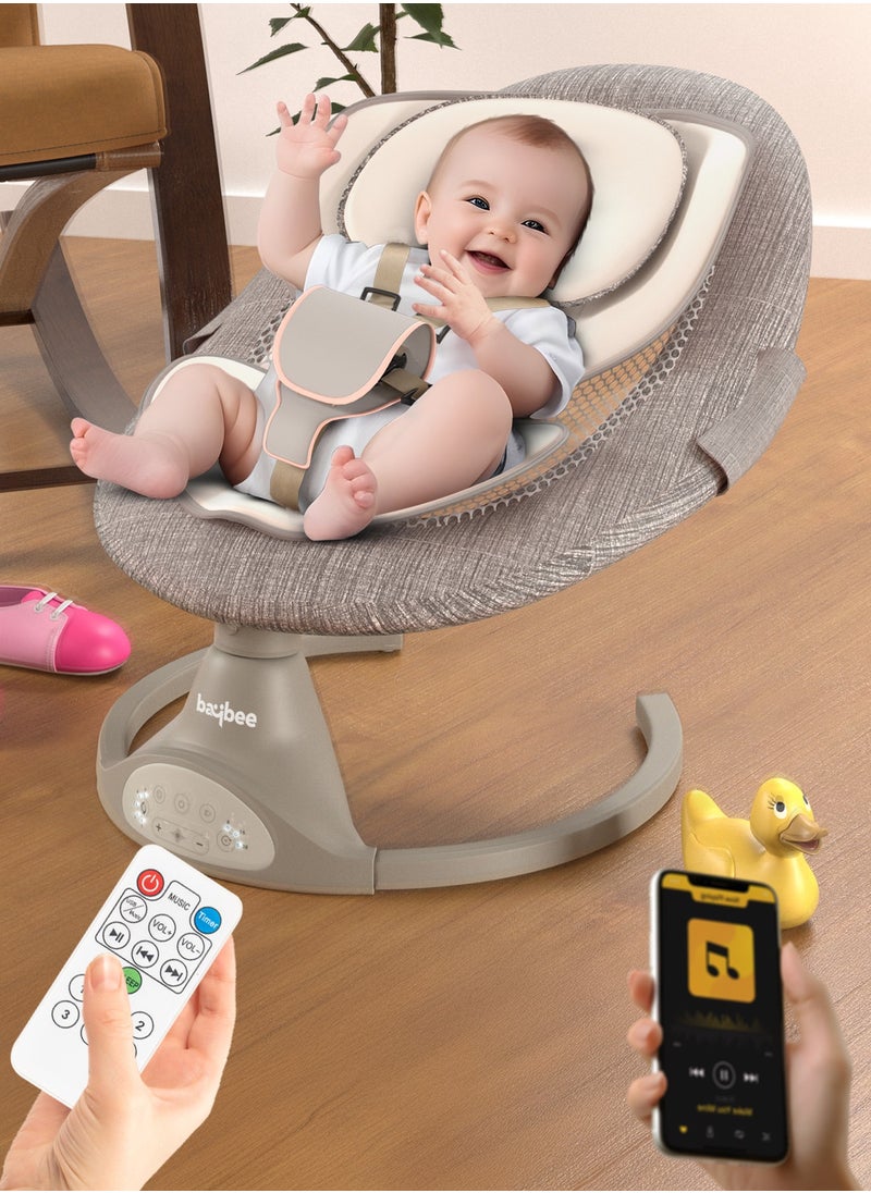 BAYBEE - Premium Automatic Electric Baby Swing Cradle for Baby with 5 Adjustable Swing Speed, Remote Control, Recline & Soothing Vibrations Music Baby Rocker with Mosquito Net, Safety Belt & Toys Toddler Rocker Swing for Baby Light Grey - Image 1