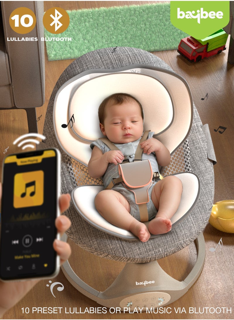 BAYBEE - Premium Automatic Electric Baby Swing Cradle for Baby with 5 Adjustable Swing Speed, Remote Control, Recline & Soothing Vibrations Music Baby Rocker with Mosquito Net, Safety Belt & Toys Toddler Rocker Swing for Baby Light Grey - Image 1