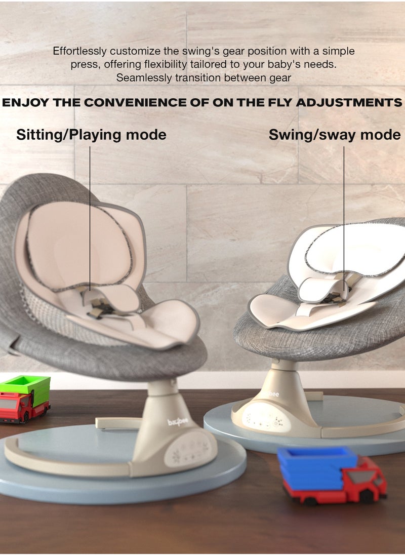 BAYBEE - Premium Automatic Electric Baby Swing Cradle for Baby with 5 Adjustable Swing Speed, Remote Control, Recline & Soothing Vibrations Music Baby Rocker with Mosquito Net, Safety Belt & Toys Toddler Rocker Swing for Baby Light Grey - Image 1