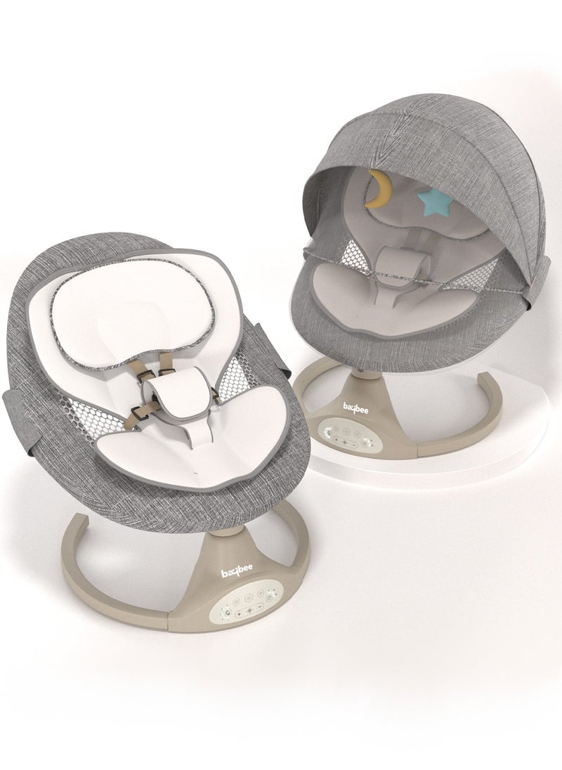 BAYBEE - Premium Automatic Electric Baby Swing Cradle for Baby with 5 Adjustable Swing Speed, Remote Control, Recline & Soothing Vibrations Music Baby Rocker with Mosquito Net, Safety Belt & Toys Toddler Rocker Swing for Baby Light Grey - Image 1