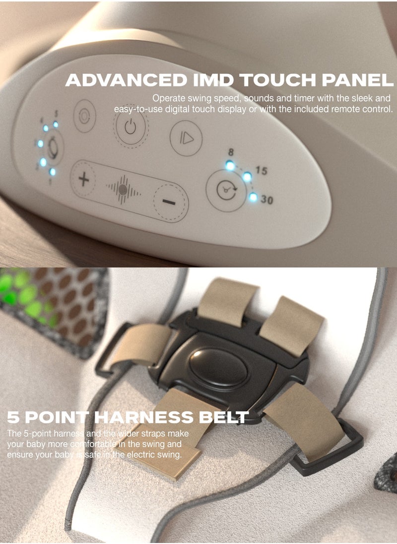 BAYBEE - Premium Automatic Electric Baby Swing Cradle for Baby with 5 Adjustable Swing Speed, Remote Control, Recline & Soothing Vibrations Music Baby Rocker with Mosquito Net, Safety Belt & Toys Toddler Rocker Swing for Baby Light Grey - Image 1