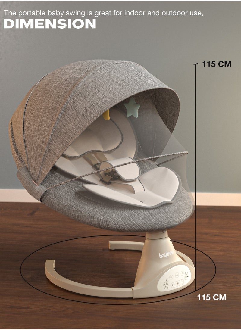 BAYBEE - Premium Automatic Electric Baby Swing Cradle for Baby with 5 Adjustable Swing Speed, Remote Control, Recline & Soothing Vibrations Music Baby Rocker with Mosquito Net, Safety Belt & Toys Toddler Rocker Swing for Baby Light Grey - Image 1