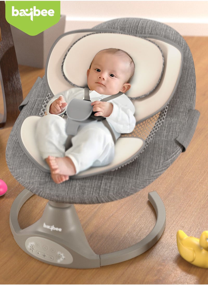 BAYBEE - Premium Automatic Electric Baby Swing Cradle for Baby with 5 Adjustable Swing Speed, Remote Control, Recline & Soothing Vibrations Music Baby Rocker with Mosquito Net, Safety Belt & Toys Toddler Rocker Swing for Baby Light Grey - Image 1