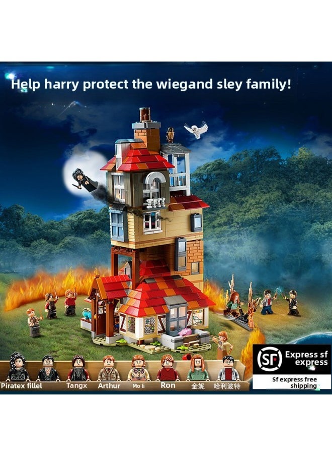 null - Compatible With Lego Harry Potter Block Assembled Model Street View Hogwarts Gate Castle Hedwig Toy-color:6087 Heige House [496 Particles] - About 500 Grams - Image 1