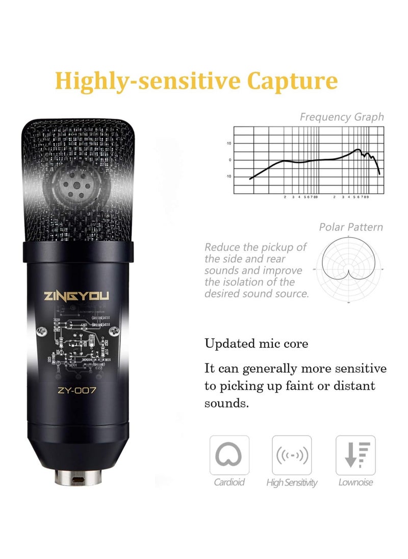 ZINGYOU - ZINGYOU Condenser Microphone Computer Mic Kit ZY-007 Professional Studio Recording Bundle for Streaming Gaming Broadcasting Singing Videos with Arm Stand... - Image 1