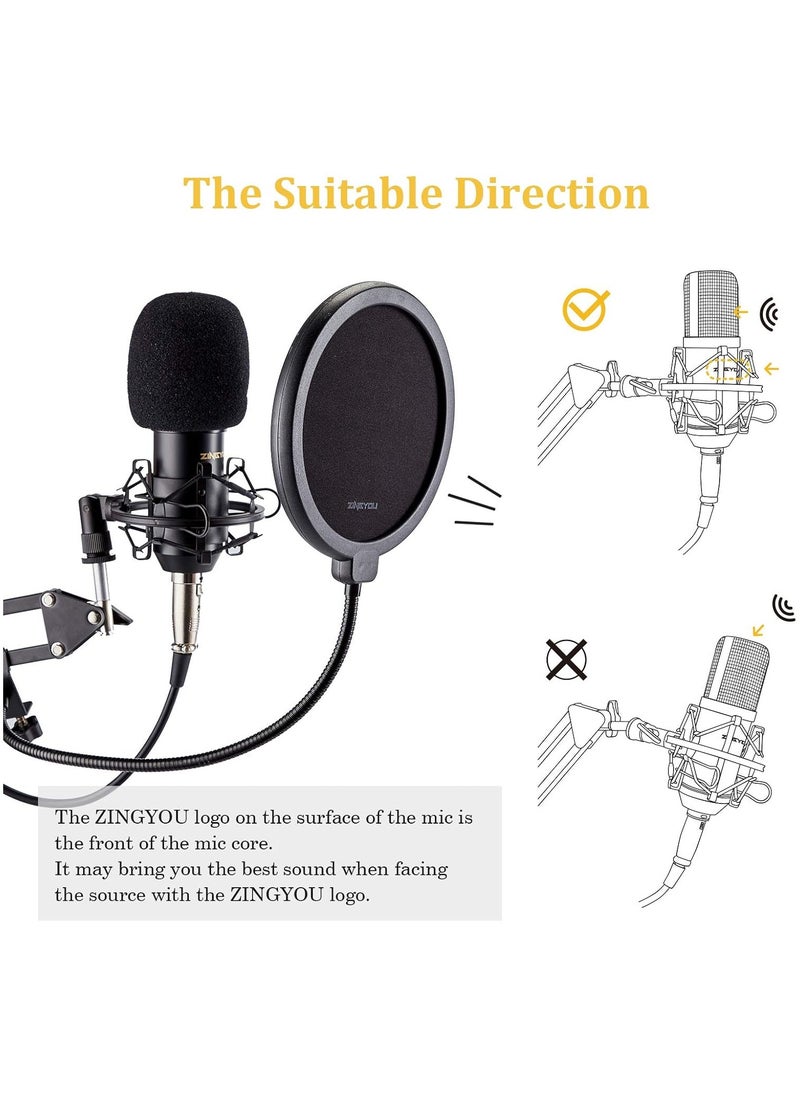 ZINGYOU - ZINGYOU Condenser Microphone Computer Mic Kit ZY-007 Professional Studio Recording Bundle for Streaming Gaming Broadcasting Singing Videos with Arm Stand... - Image 1