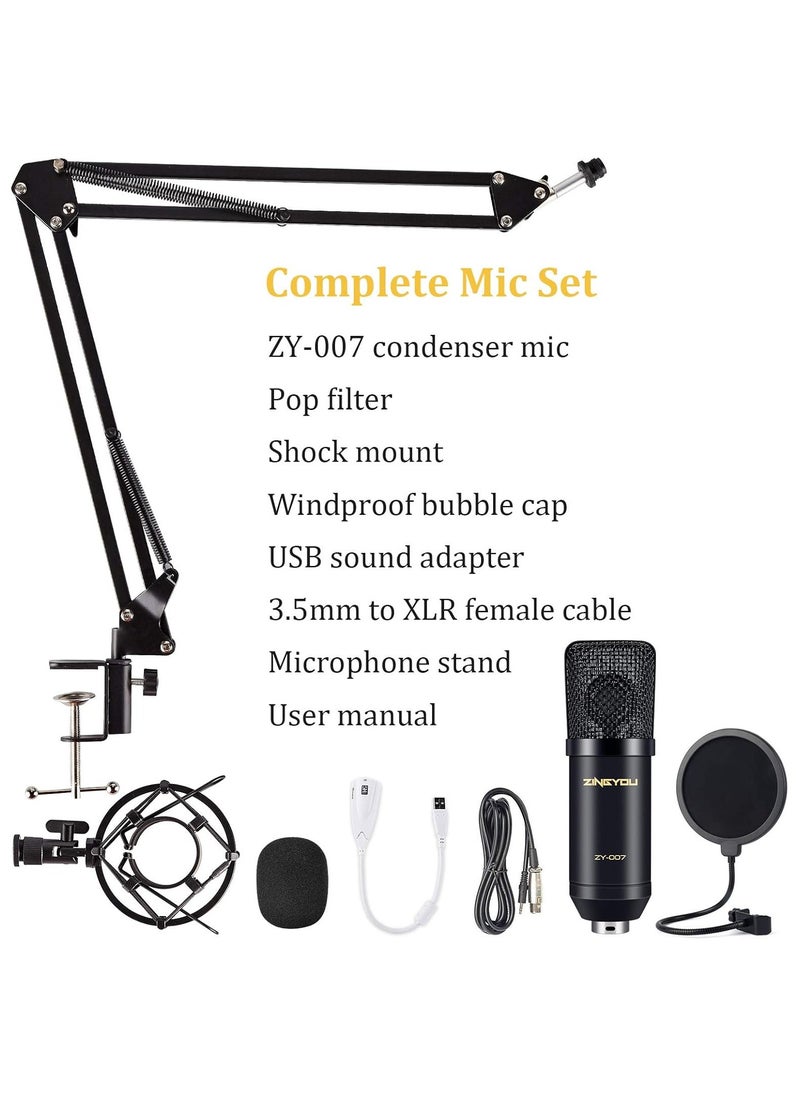 ZINGYOU - ZINGYOU Condenser Microphone Computer Mic Kit ZY-007 Professional Studio Recording Bundle for Streaming Gaming Broadcasting Singing Videos with Arm Stand... - Image 1