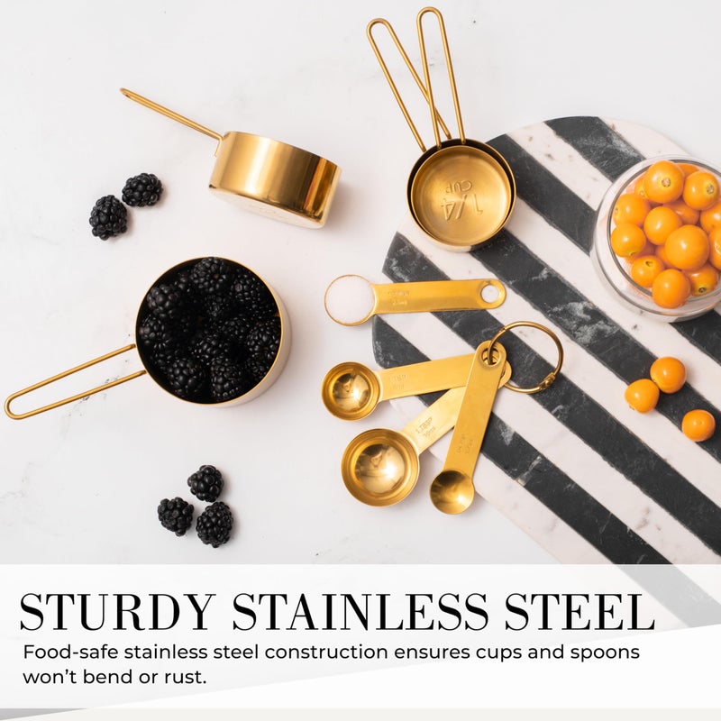 styled settings طقم أكواب وملاعق قياس ذهبية من ستايلد سيتينغز - طقم قياس نحاسي مكون من 8 قطع قابلة للتكديس - ملحقات مطبخ أنيقة وقوية للخبز والطهي - Image 2