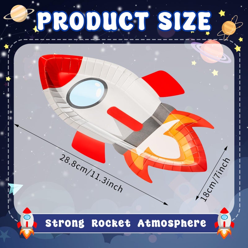 meekoo 24 Pcs Astronaut Rocket Shaped Party Paper Plates Rocket Ship Theme Astronaut Party Decorations for Dinner Dessert Picnic Birthday Wedding - Image 2