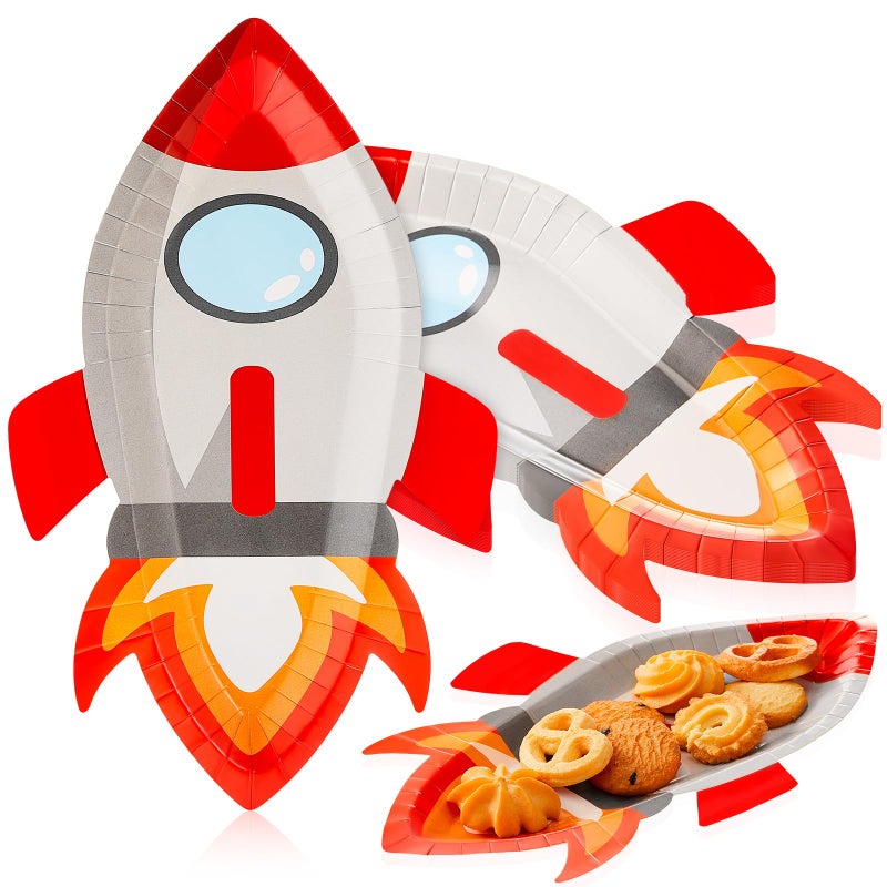 meekoo 24 Pcs Astronaut Rocket Shaped Party Paper Plates Rocket Ship Theme Astronaut Party Decorations for Dinner Dessert Picnic Birthday Wedding - Image 1