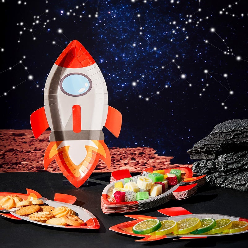 meekoo 24 Pcs Astronaut Rocket Shaped Party Paper Plates Rocket Ship Theme Astronaut Party Decorations for Dinner Dessert Picnic Birthday Wedding - Image 4