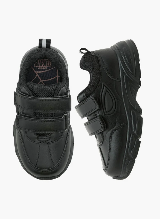 مارفل Boys Panelled School Shoes with Hook and Loop Closure