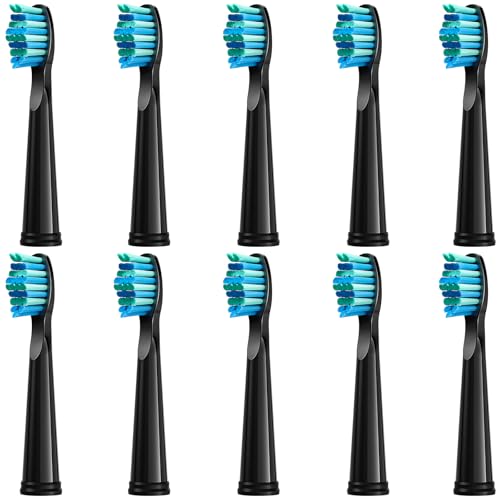teeteck 10pc Toothbrush Heads Compatible with Fairywill D7/D8/FW507/508, 551/917/959/D1/D3 (Black) - Image 1