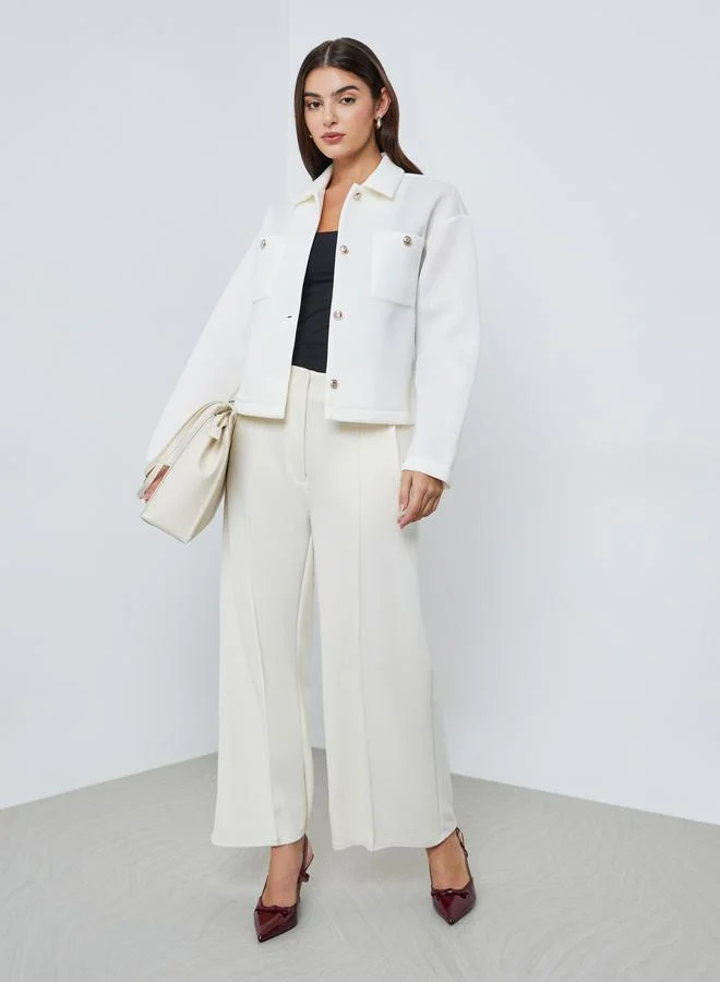 Styli Styli Off White Regular Fit Short Length Trucker Jacket