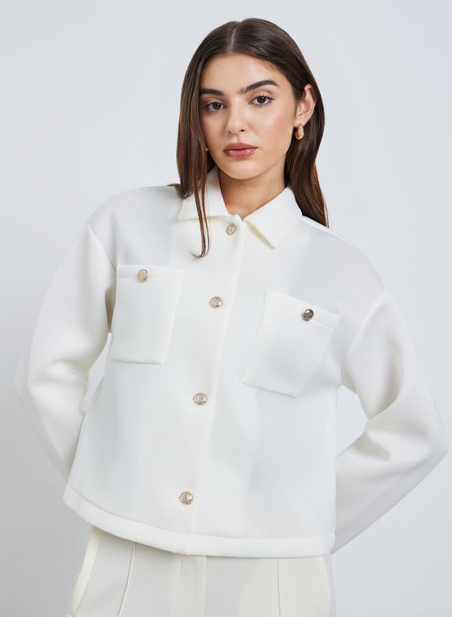 ستايلي جاكيت تراكر قصير بقصة عادية - Image 3