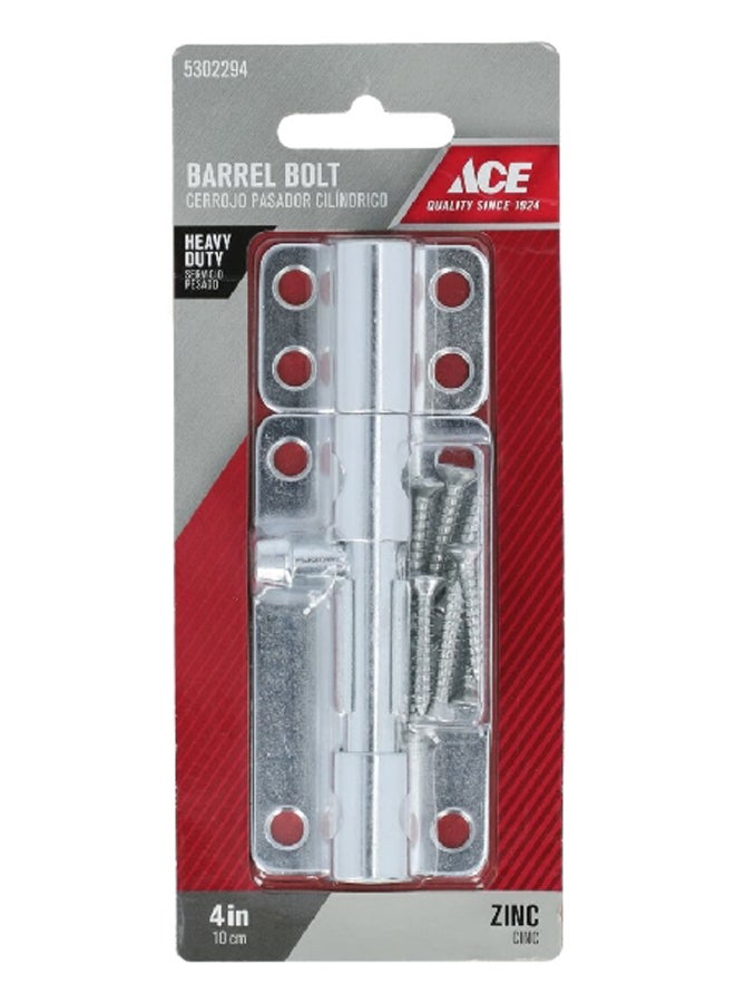 ACE Heavy Duty Durable Zinc-Plated Steel Barrel Bolt Silver 4 Inch 01-3008-308
