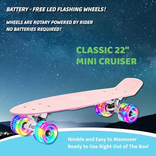 KMX 22" Skateboard for Girls, Beginner Mini Cruiser Skateboard for Kids Ages 6-12, Skate Board for Kids Penny Board Led Light up Wheels(Pink Unicorn Cute) - Image 2