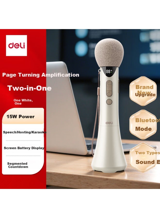 Deli ميكروفون كاريوكي عالي الطاقة مع مكبر صوت، ميكروفون محمول، مكبر صوت لاسلكي خاص بالمعلمين للتعليم، مرشد سياحي، وخطاب، أبيض - Image 1