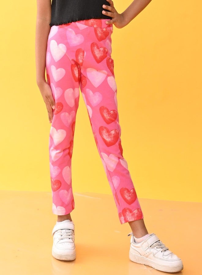 انثريلو بنطلون ضيق صيفي للبنات من أنثريلو | قطن 100%، قماش لطيف على البشرة | بنطلون ضيق للبنات | ملابس كاجوال | بنطلون ضيق صيفي مزين بقلوب وردية جميلة - وردي، مقاس 0-6 أشهر - Image 2